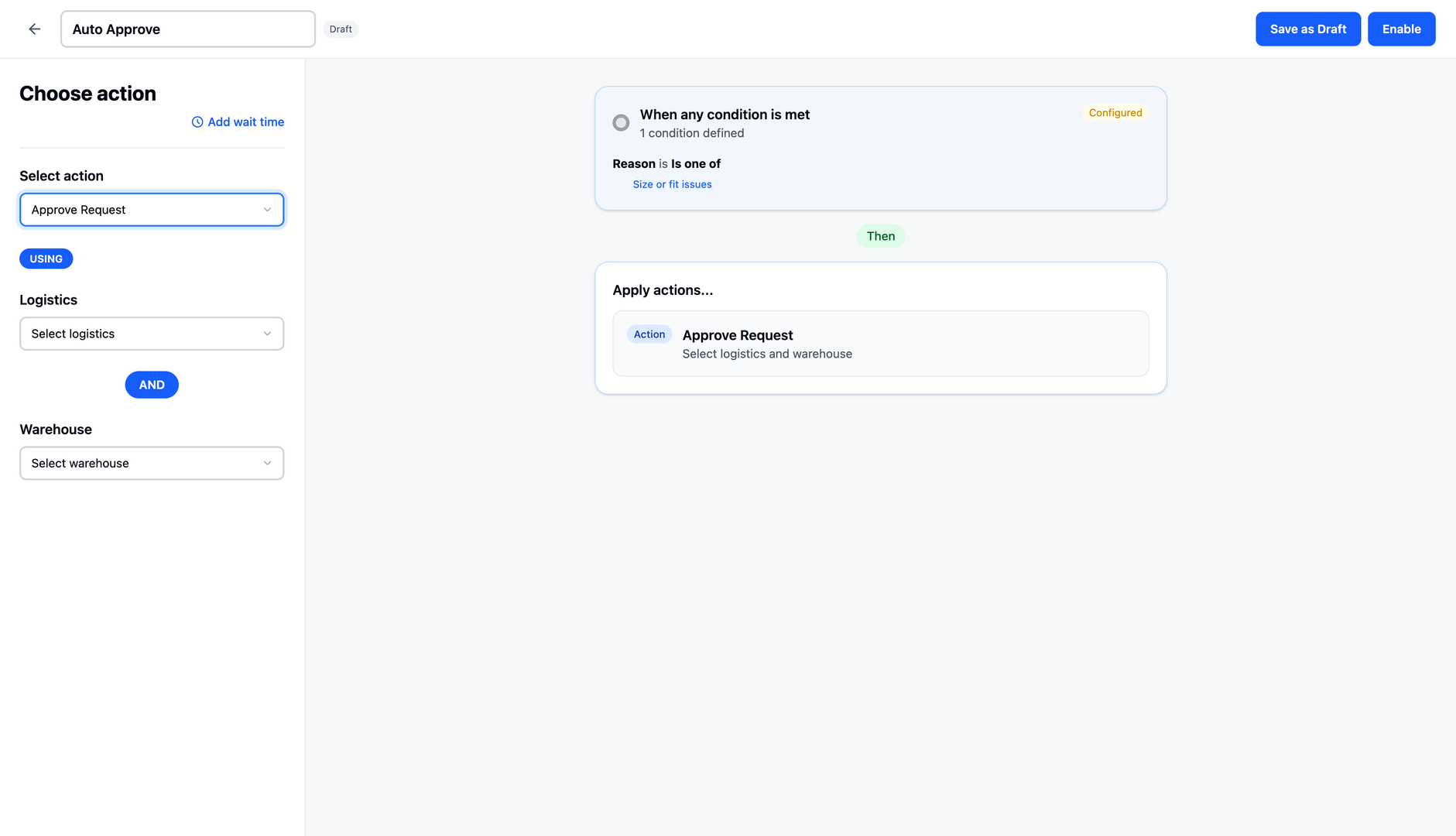 Auto Approve workflow configuration showing action selection