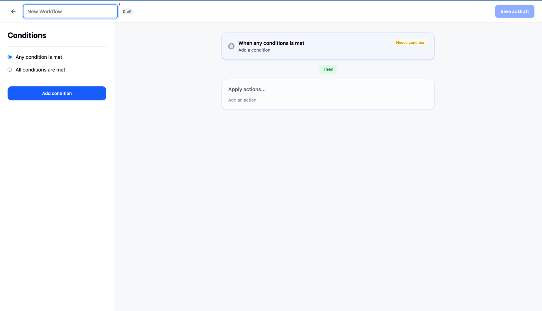 Set Conditions - Adding condition to workflow