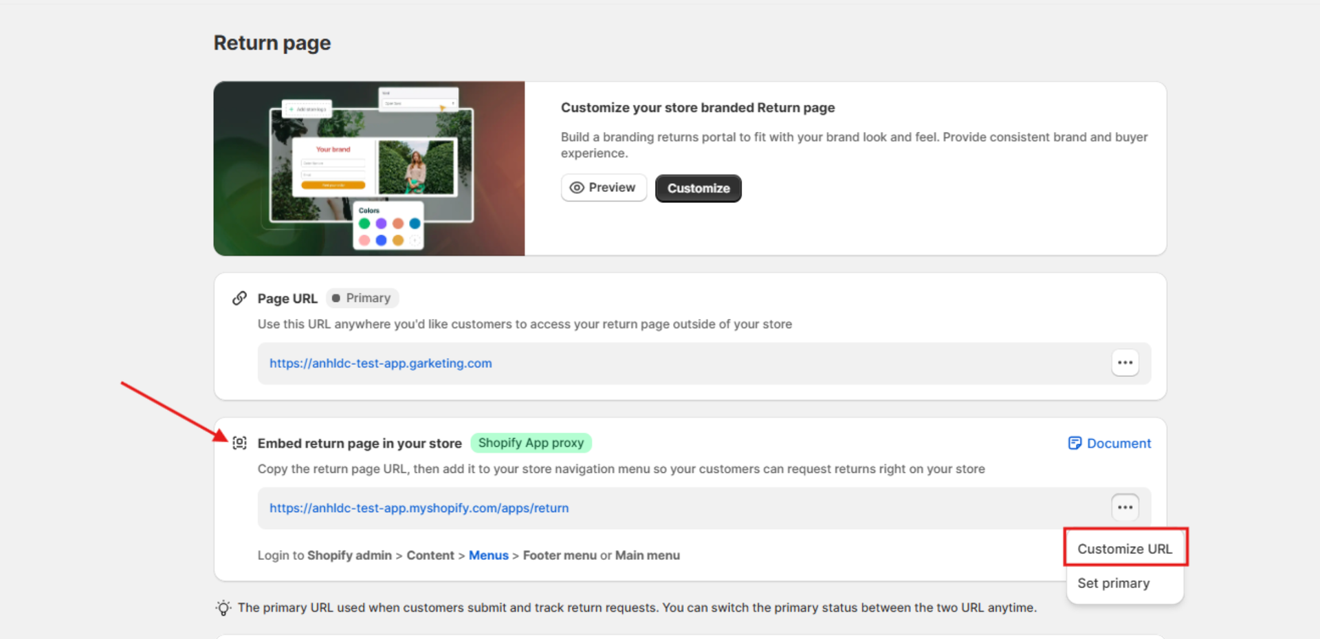 Customize URL button in three-dot menu