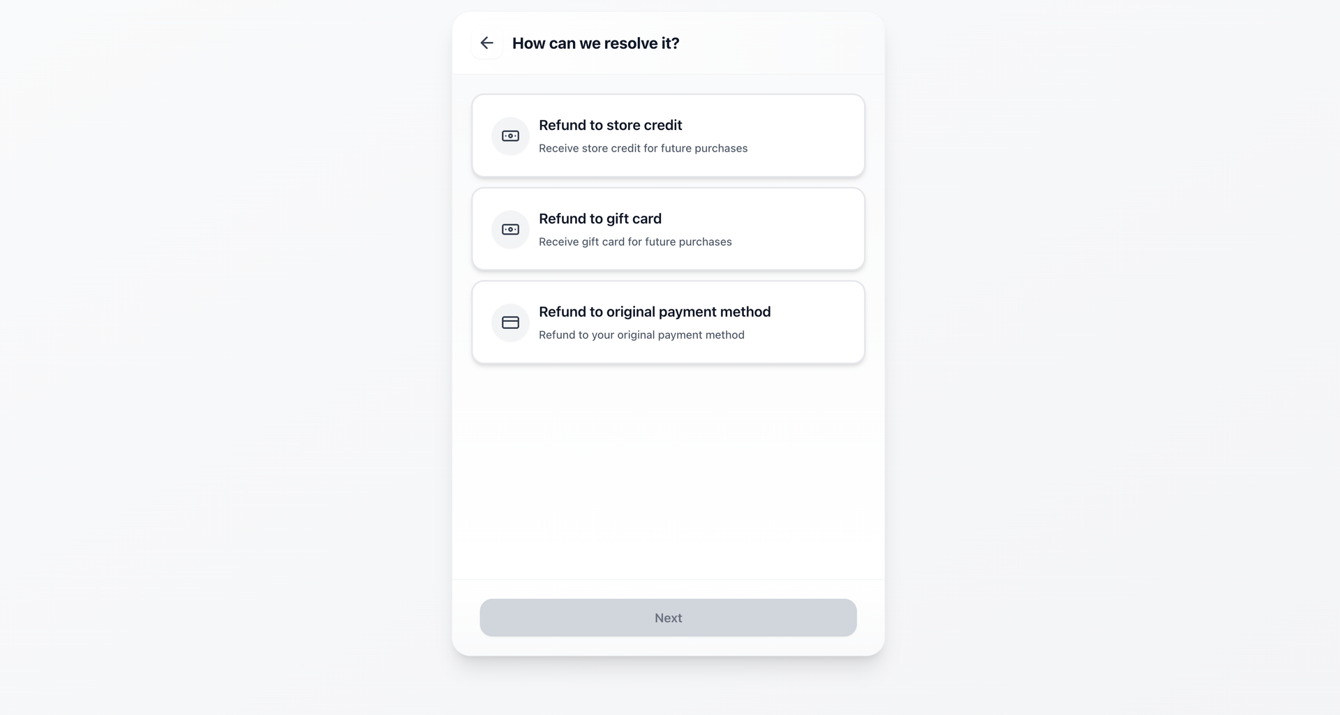 Gift card option in returns portal