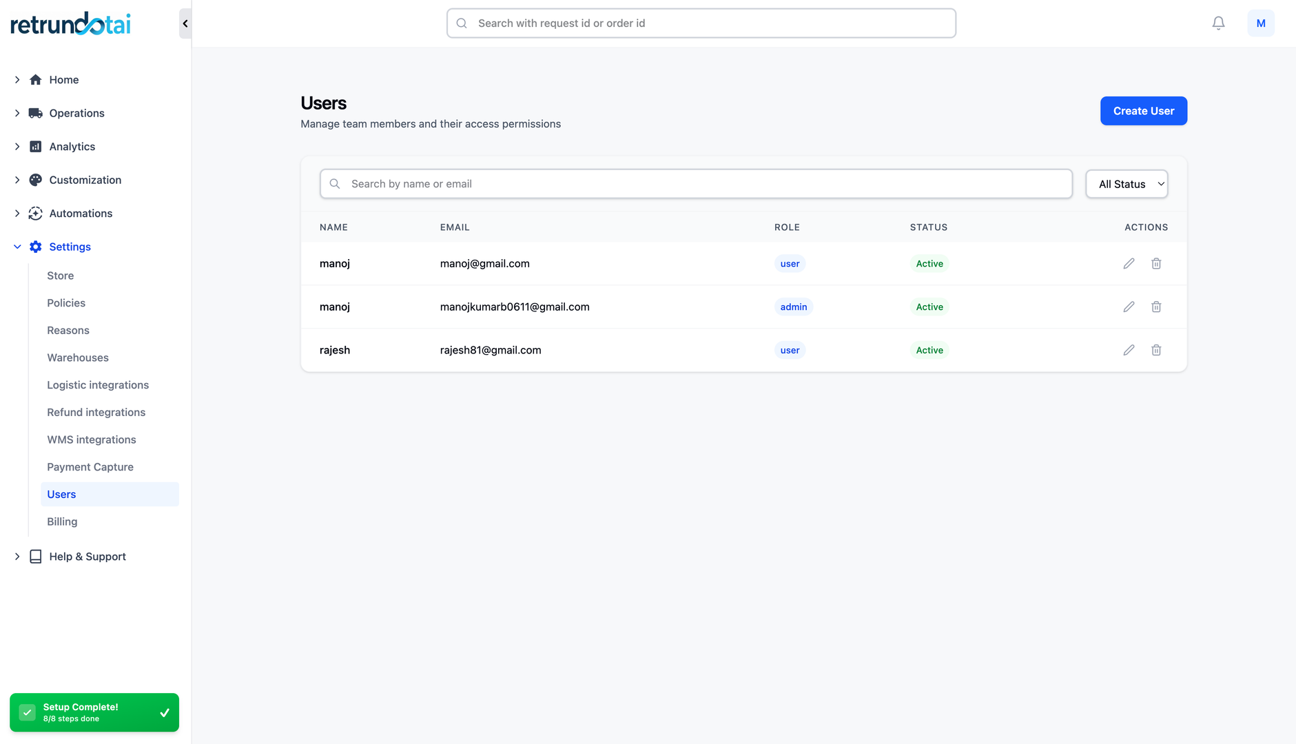 Add New Member - Users list page with Create User button