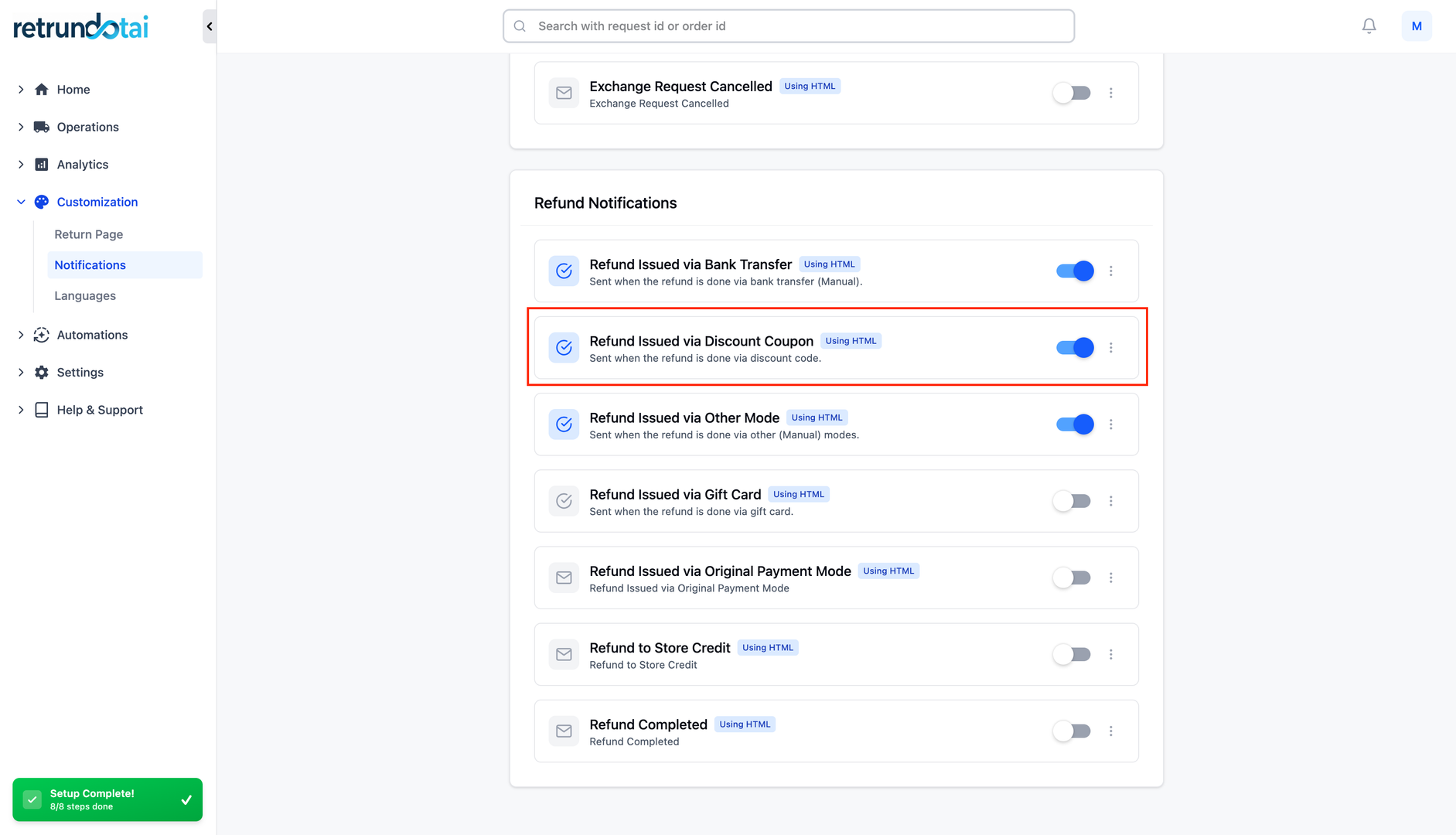 Enable discount code notification template