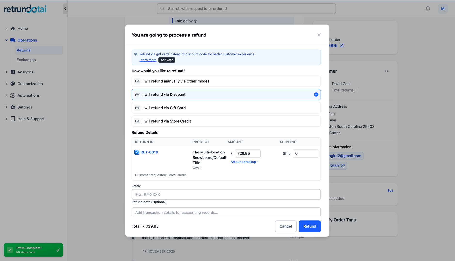Discount code refund option