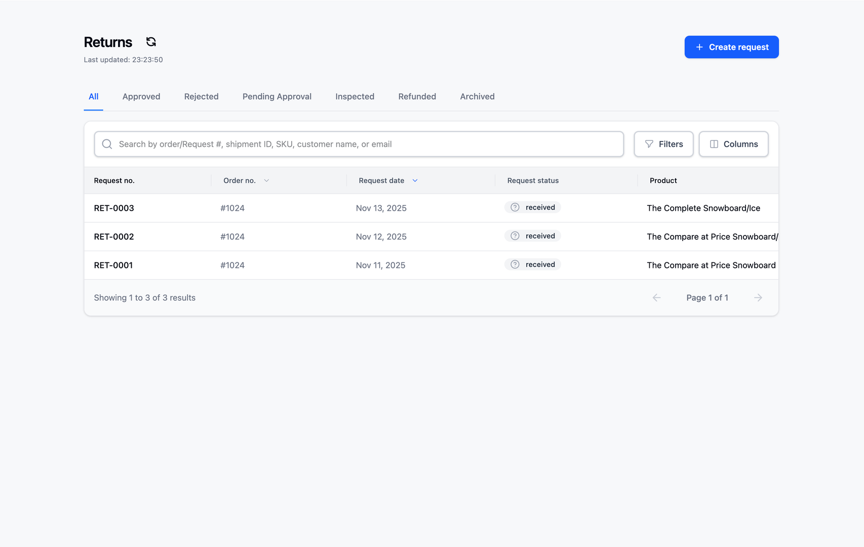 Management filter interface