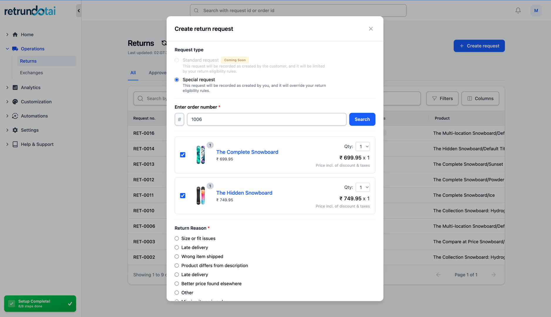 Search for order by number, email, or phone