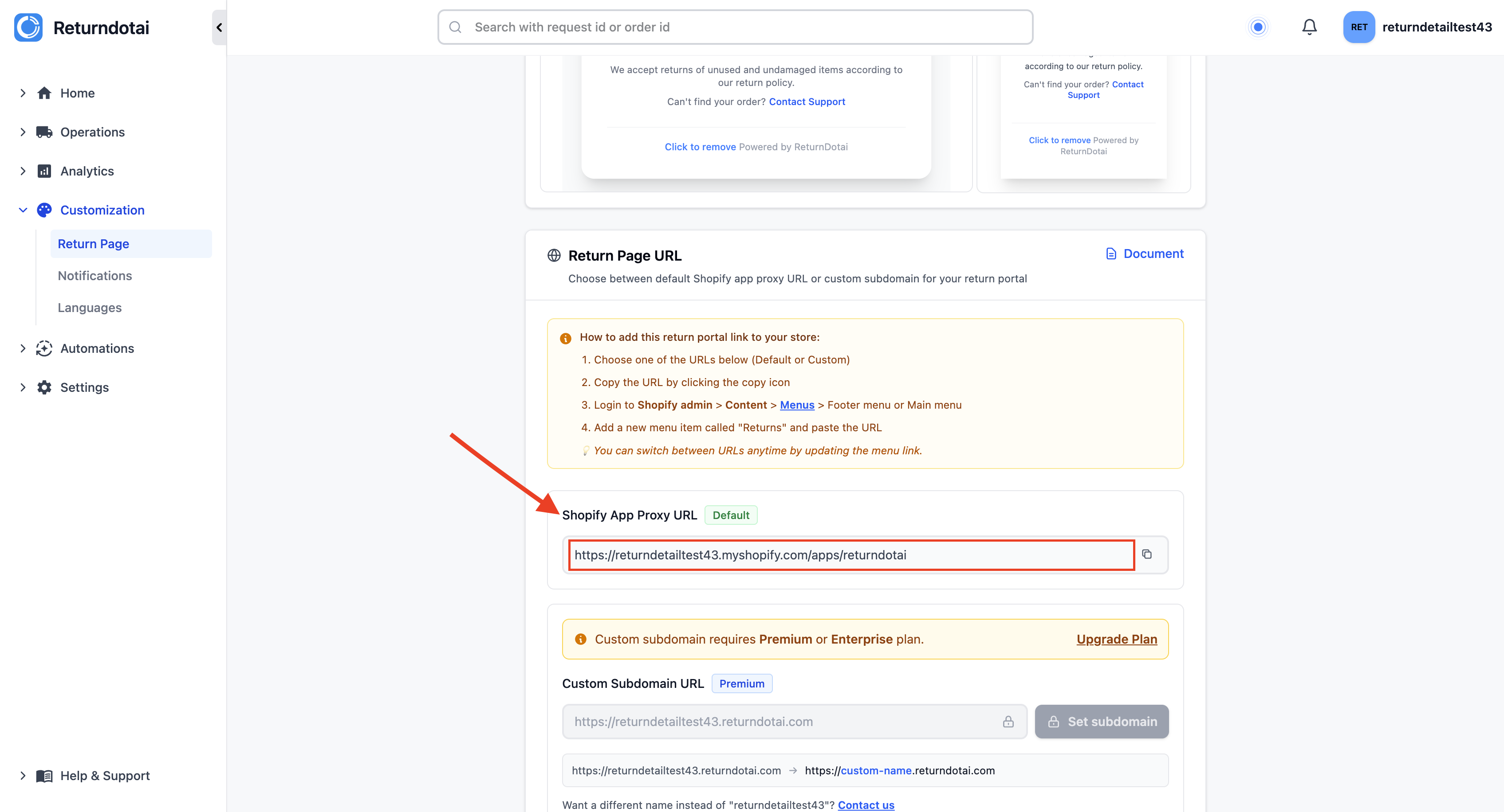 Customize URL button in three-dot menu